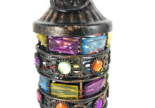 Renkli Taşlı Kandil Mumluk Eskitme Gümüş Özel Tasarım