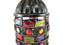 Renkli Taşlı Kandil Mumluk Eskitme Gümüş Özel Tasarım